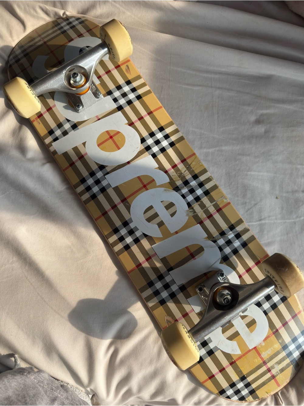 Supreme x Burberry Plaid Beige Plaid with White Logo Thrasher Deck Skateboard